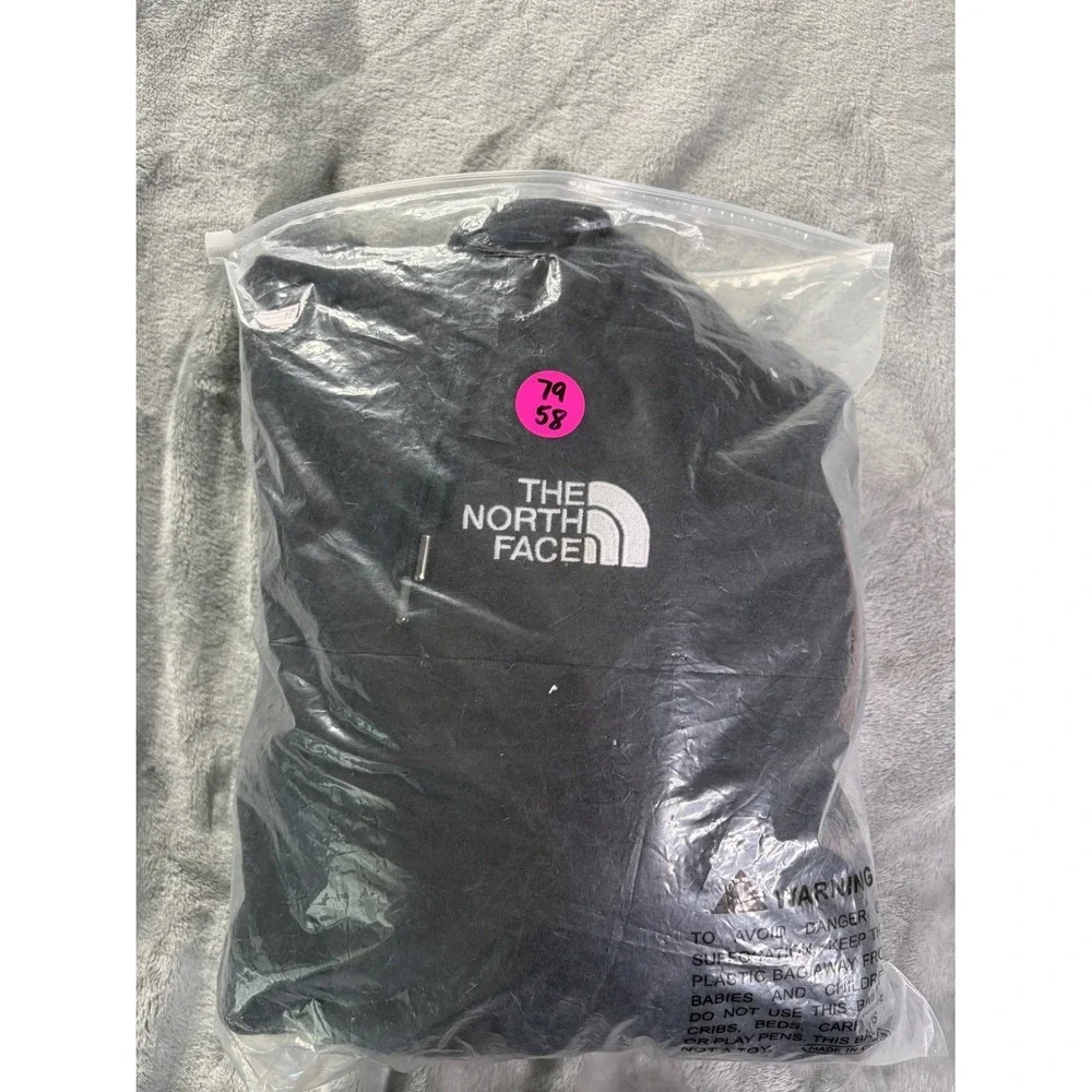 The North Face Mens XL Black Pullover Hoodie White Logo Kangaroo Pocket Fleece